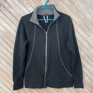 Tuff Athletics dark grey scuba full zipper sweater collared embroidered flower